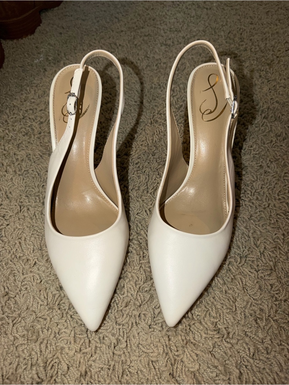 Sam Edelman White Pointed-Toe Slingback Pumps